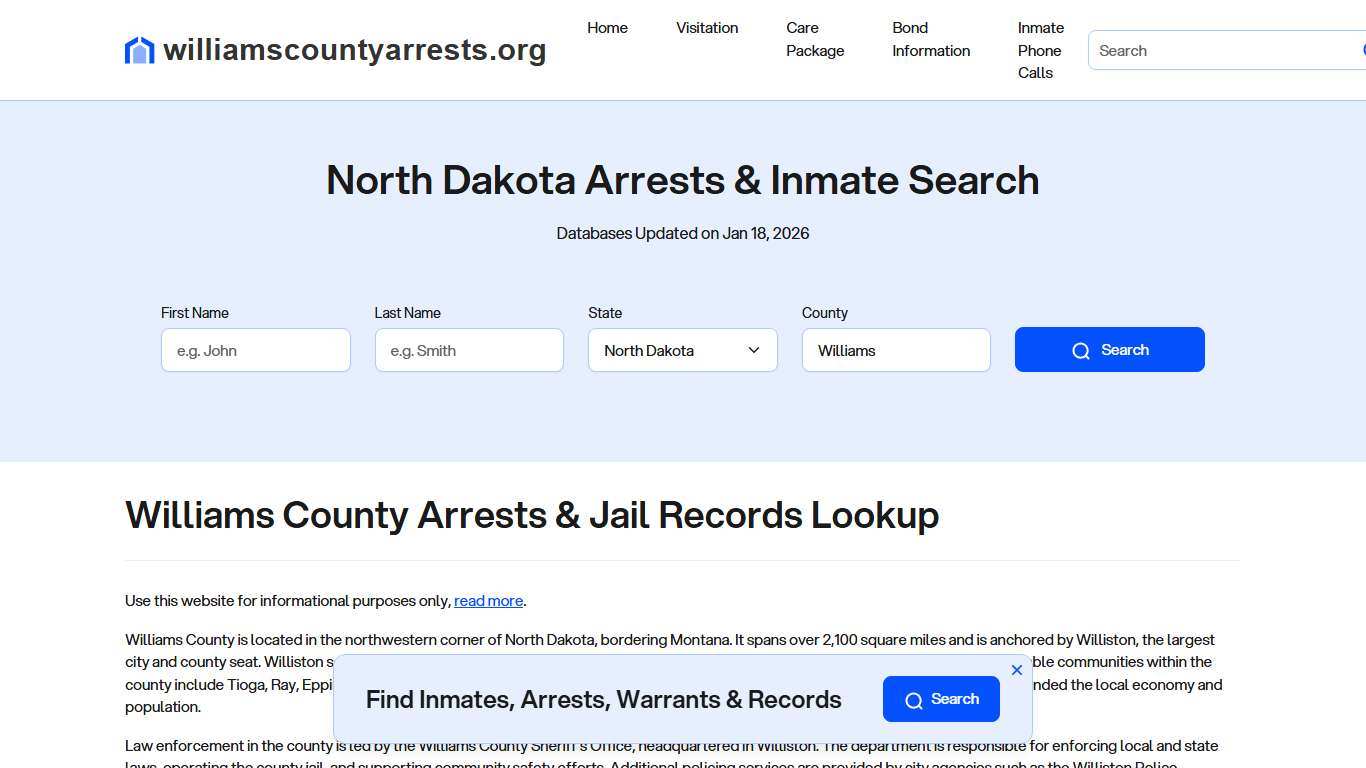 Williams County, ND Arrests, Warrants, Police Records Search