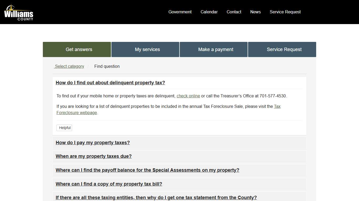 How do I find out about delinquent property tax? - Williams County, ND